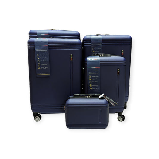 Elegant Collection Navy Luggage 5 Piece Set (Beauty case /20/26/28/30") Suitcase Lock Spinner
