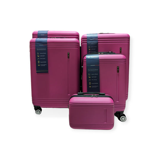 Elegant Collection Pink Luggage 5 Piece Set (Beauty case /20/26/28/30") Suitcase Lock Spinner