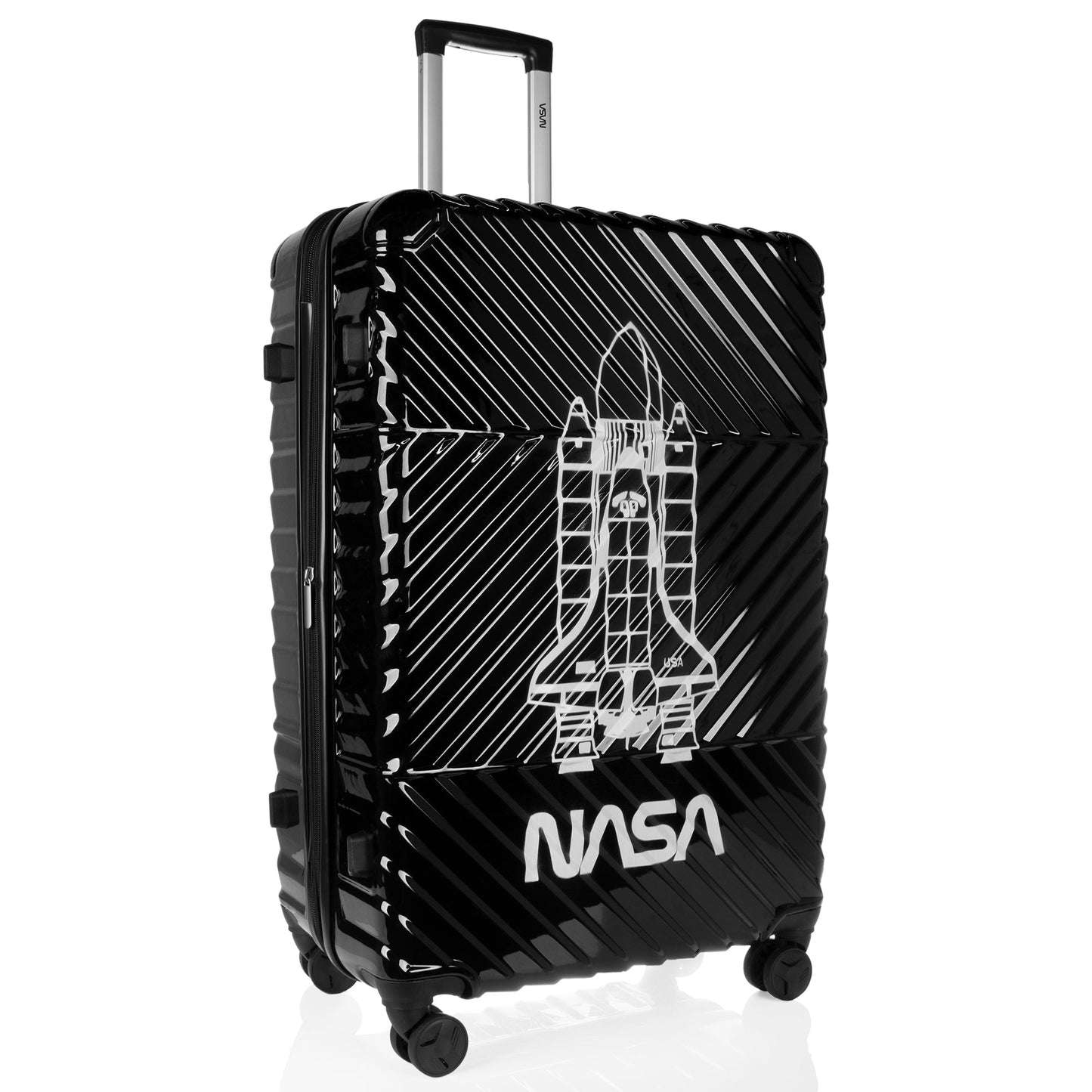 Space Shuttle Collection Black Luggage 3 Piece Set (21/25/29") Suitcase Lock Spinner Hardshell