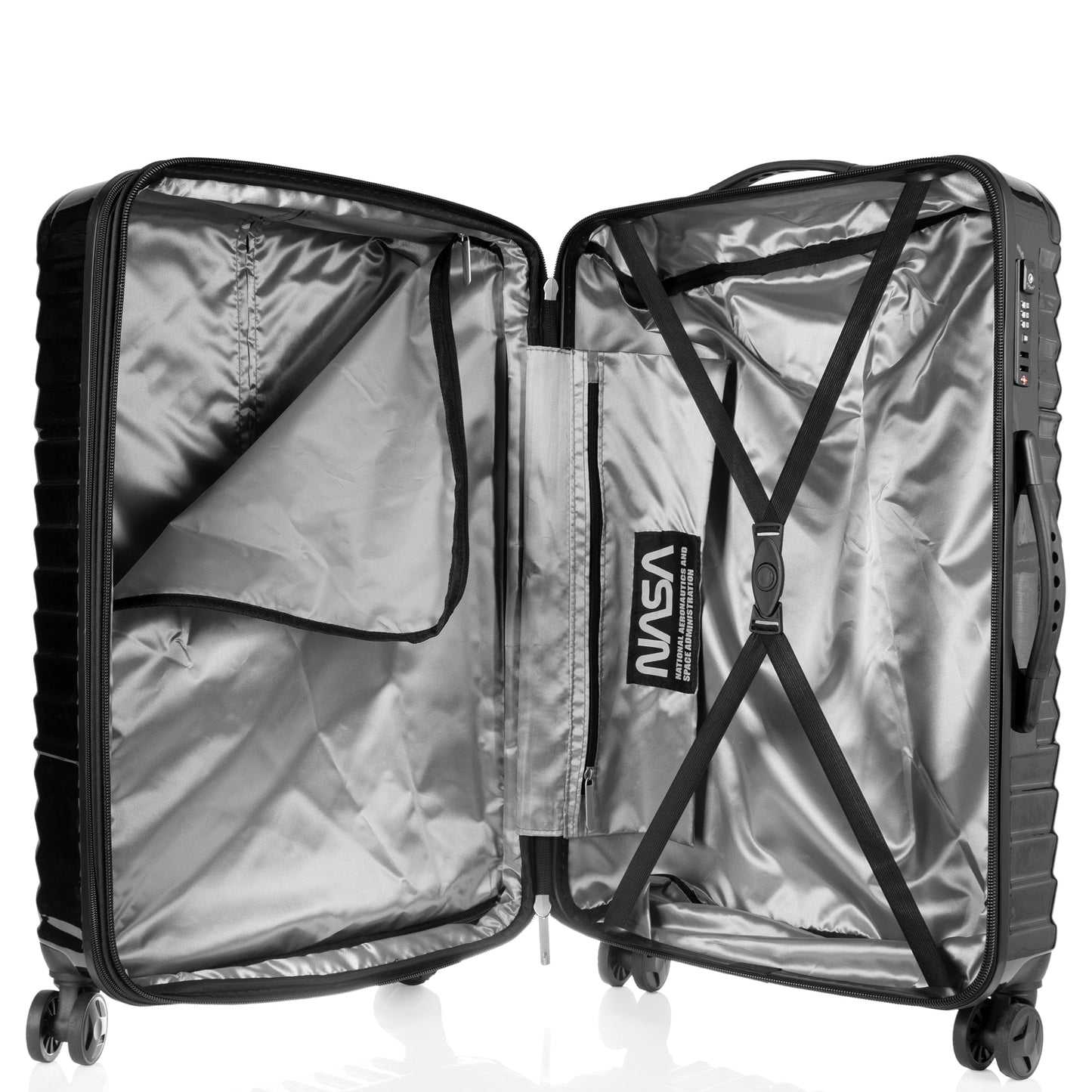 Space Shuttle Collection Black Luggage 3 Piece Set (21/25/29") Suitcase Lock Spinner Hardshell