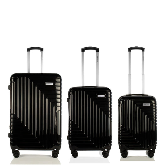 Sara Collection Black Luggage 3 Piece Set (20/24/28") Suitcase Lock Spinner Hardshell