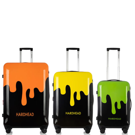 Melted Slime Collection Black with Orange/Yellow/Green Luggage 3 Piece Set (22/26/30") Suitcase Lock Spinner Hardshell
